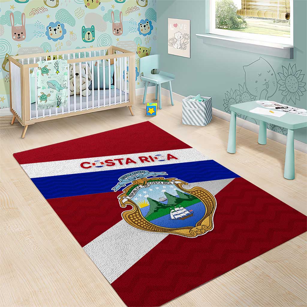 Costa Rica Flag Area Rug Red White Blue with National Coat of Arms and Shield Design - Wonder Print Shop