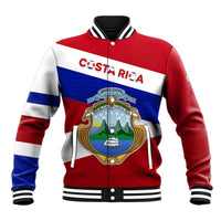 Costa Rica Flag Baseball Jacket Red White Blue with National Coat of Arms and Shield Design - Wonder Print Shop
