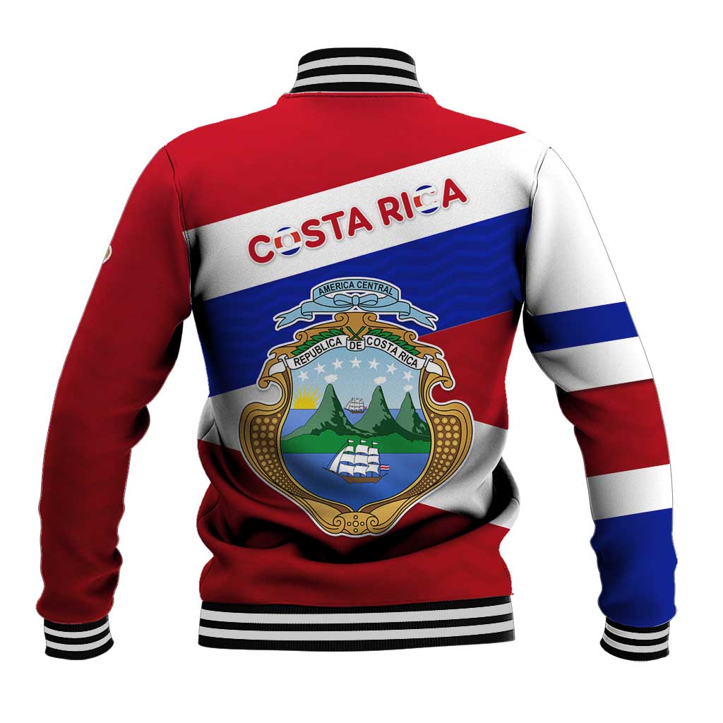 Costa Rica Flag Baseball Jacket Red White Blue with National Coat of Arms and Shield Design - Wonder Print Shop