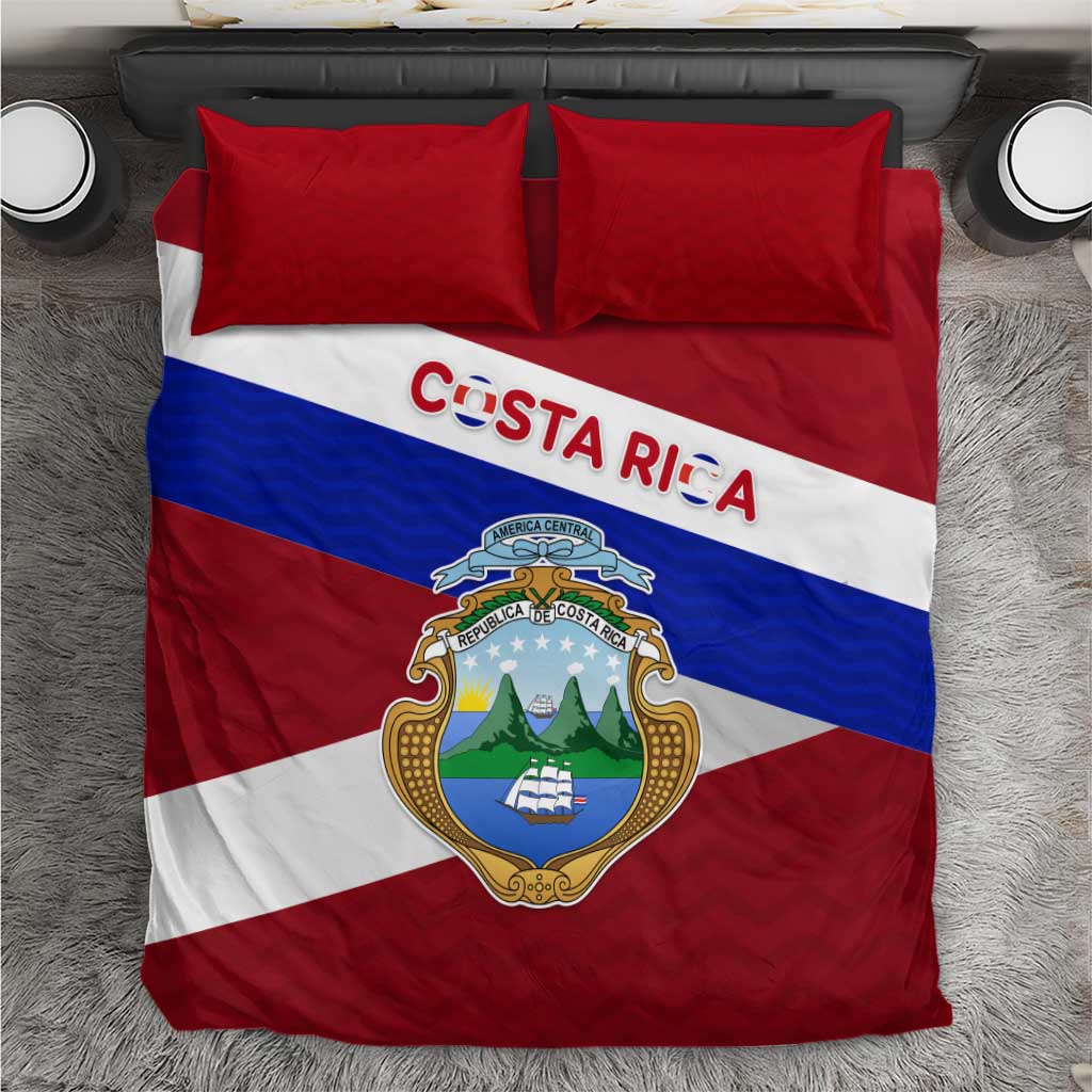 Costa Rica Flag Bedding Set Red White Blue with National Coat of Arms and Shield Design - Wonder Print Shop