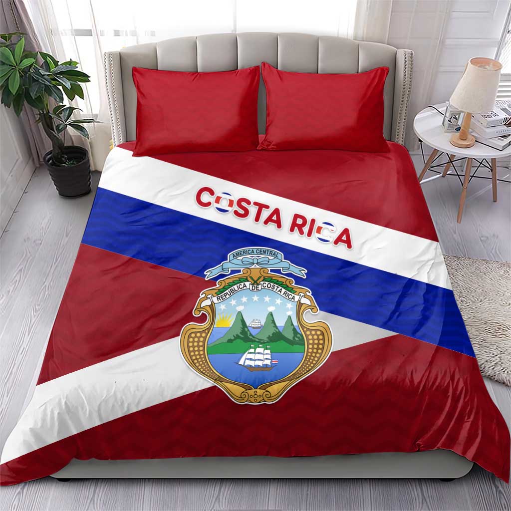 Costa Rica Flag Bedding Set Red White Blue with National Coat of Arms and Shield Design - Wonder Print Shop