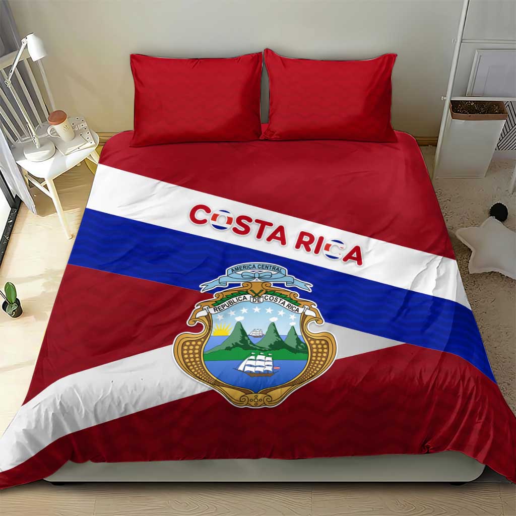 Costa Rica Flag Bedding Set Red White Blue with National Coat of Arms and Shield Design - Wonder Print Shop