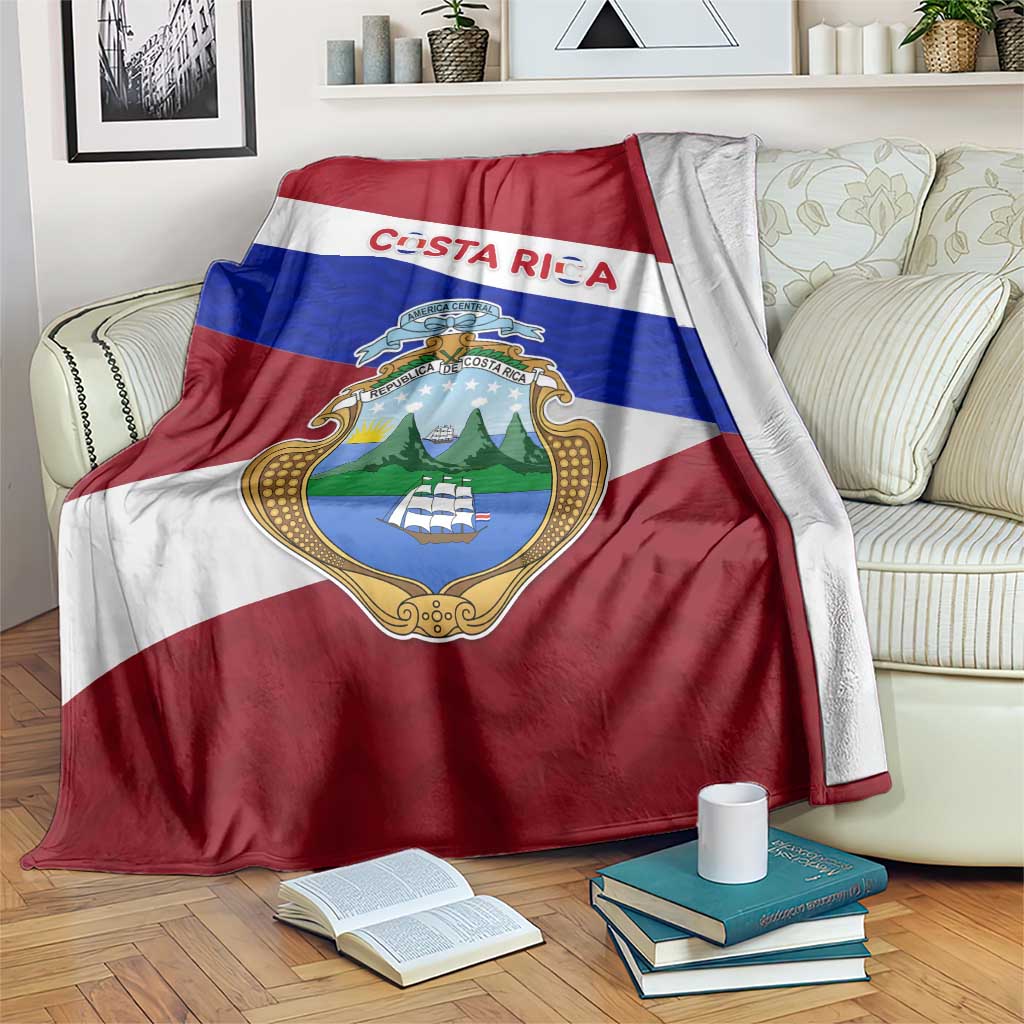 Costa Rica Flag Blanket Red White Blue with National Coat of Arms and Shield Design - Wonder Print Shop