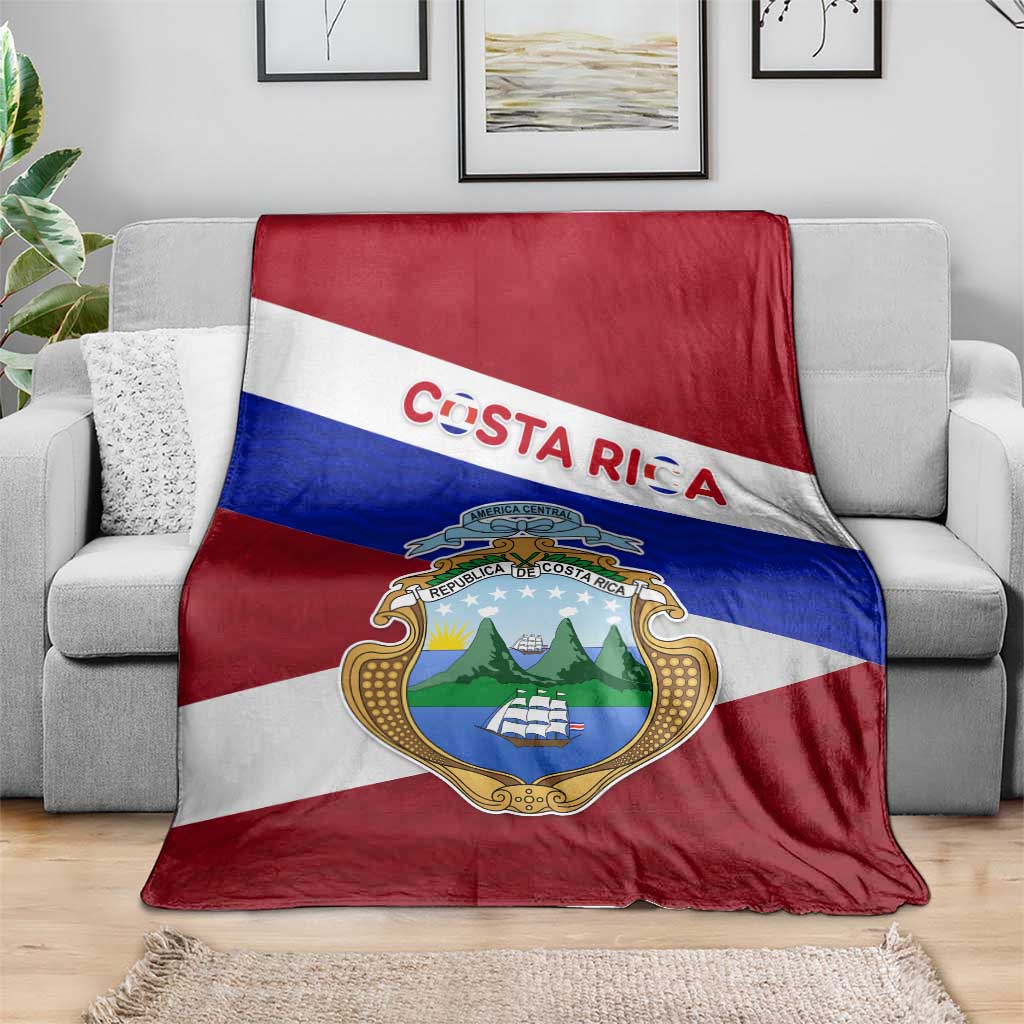 Costa Rica Flag Blanket Red White Blue with National Coat of Arms and Shield Design - Wonder Print Shop