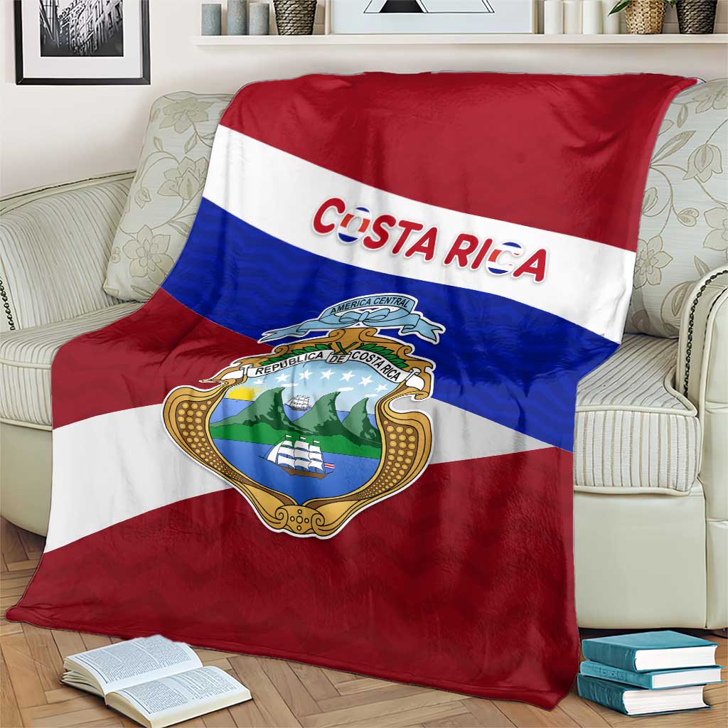 Costa Rica Flag Blanket Red White Blue with National Coat of Arms and Shield Design - Wonder Print Shop