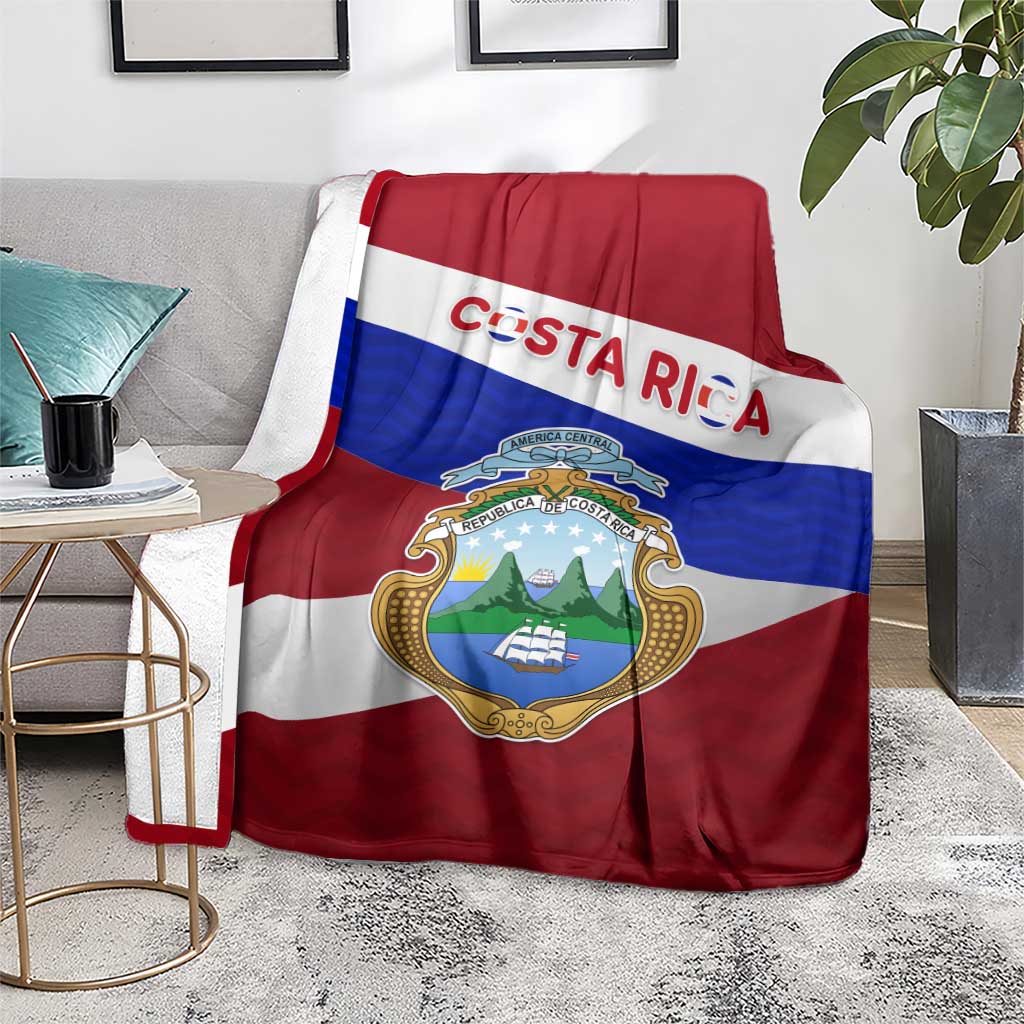 Costa Rica Flag Blanket Red White Blue with National Coat of Arms and Shield Design - Wonder Print Shop
