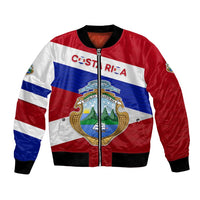 Costa Rica Flag Bomber Jacket Red White Blue with National Coat of Arms and Shield Design - Wonder Print Shop