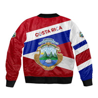 Costa Rica Flag Bomber Jacket Red White Blue with National Coat of Arms and Shield Design - Wonder Print Shop