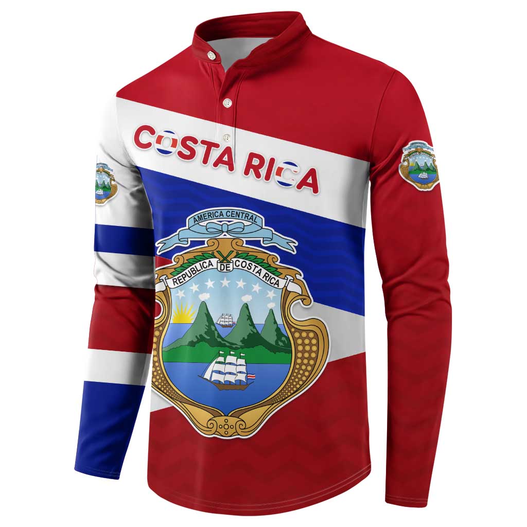 Costa Rica Flag Button Sweatshirt Red White Blue with National Coat of Arms and Shield Design - Wonder Print Shop