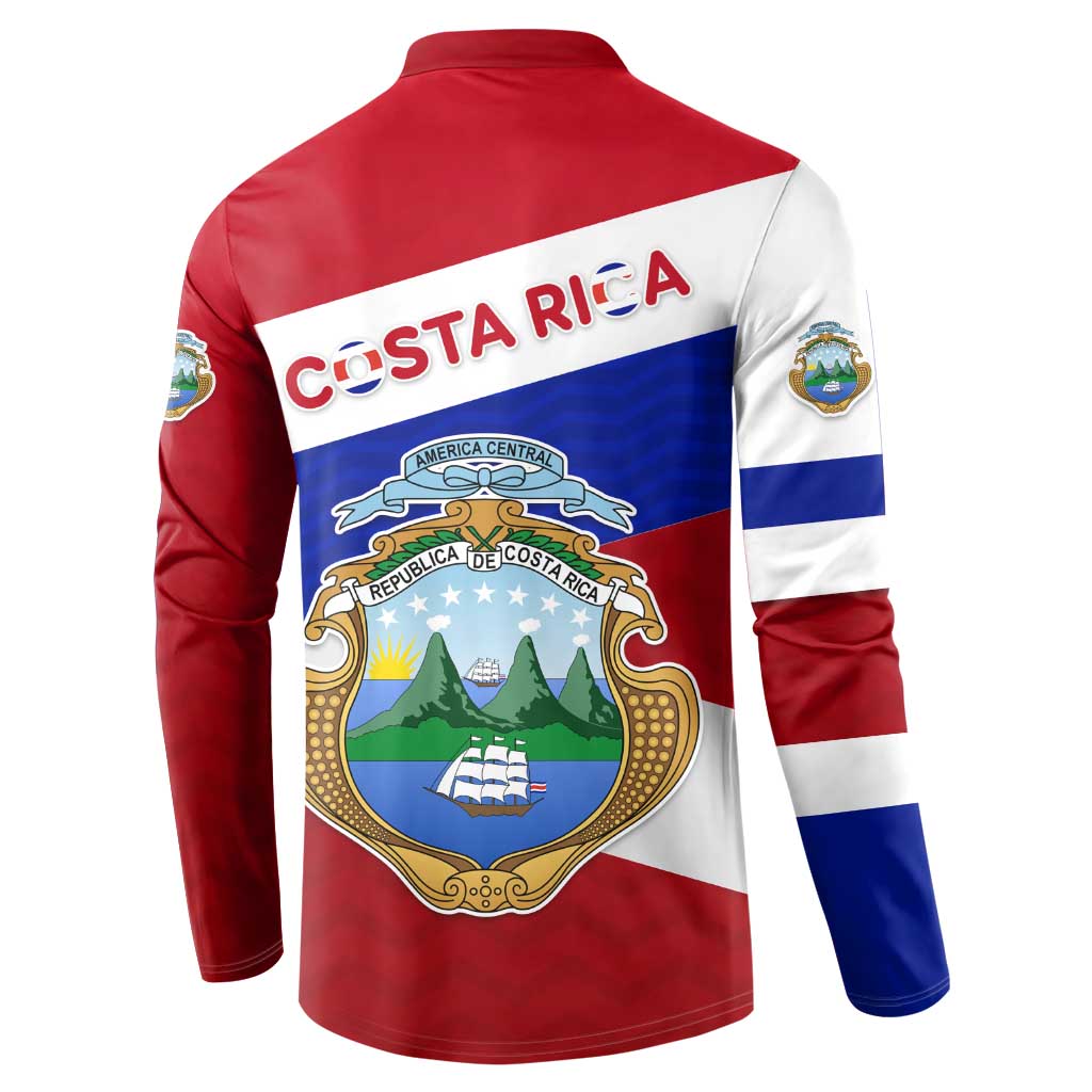 Costa Rica Flag Button Sweatshirt Red White Blue with National Coat of Arms and Shield Design - Wonder Print Shop
