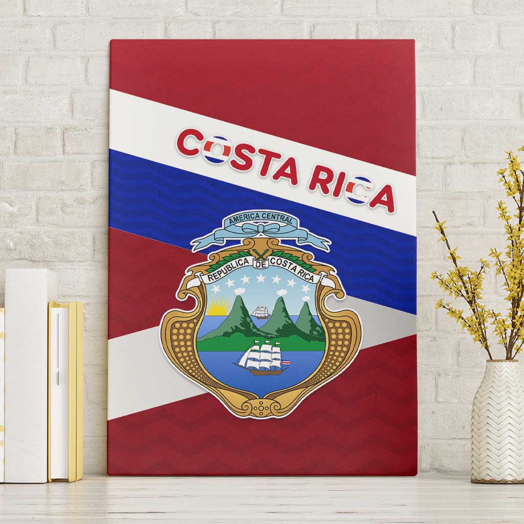 Costa Rica Flag Canvas Wall Art Red White Blue with National Coat of Arms and Shield Design - Wonder Print Shop