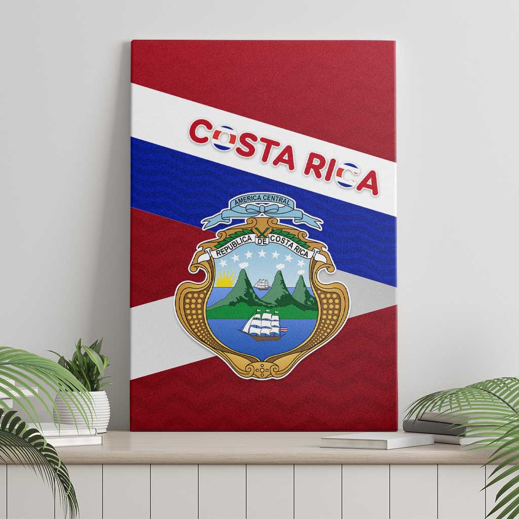 Costa Rica Flag Canvas Wall Art Red White Blue with National Coat of Arms and Shield Design - Wonder Print Shop