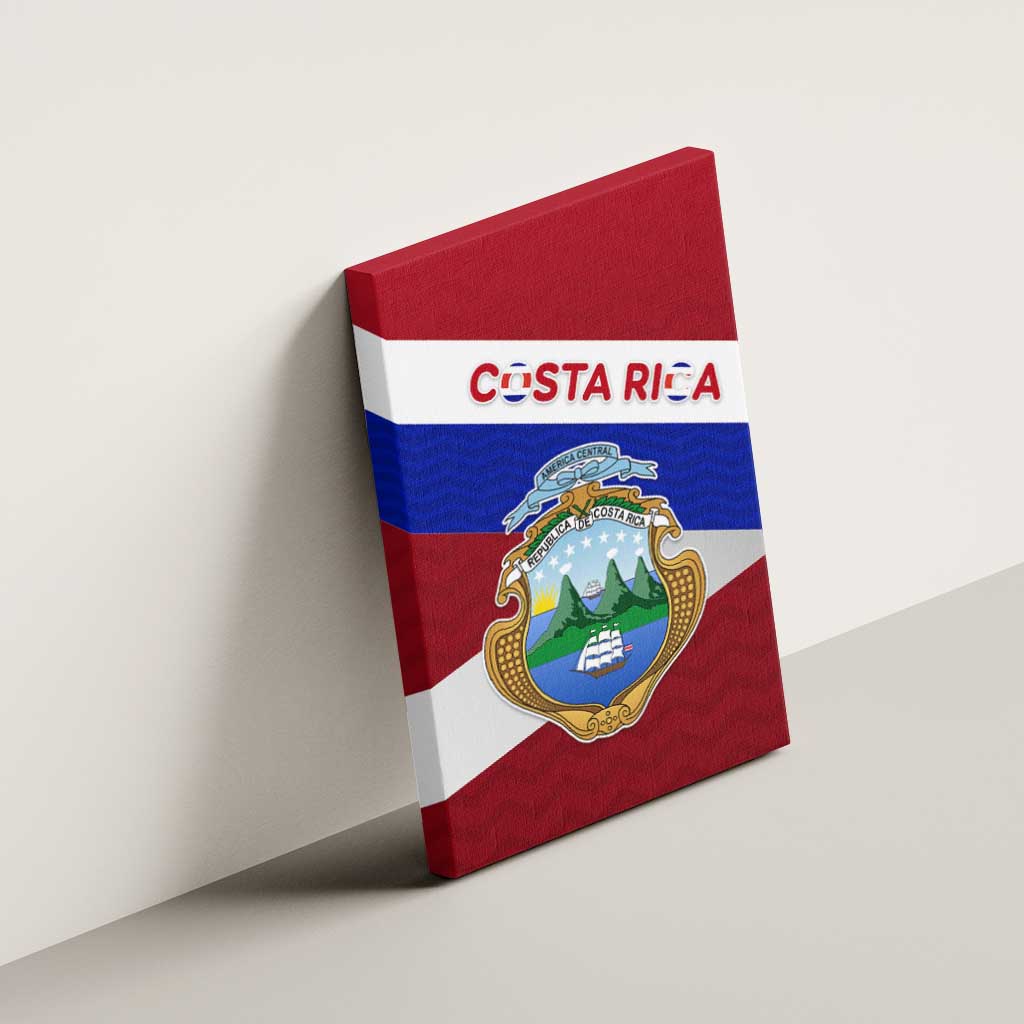 Costa Rica Flag Canvas Wall Art Red White Blue with National Coat of Arms and Shield Design - Wonder Print Shop
