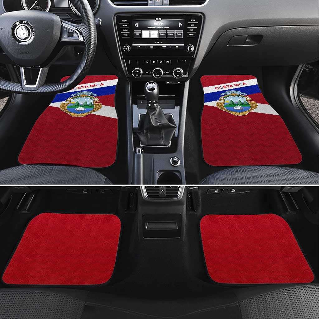 Costa Rica Flag Car Mats Red White Blue with National Coat of Arms and Shield Design - Wonder Print Shop