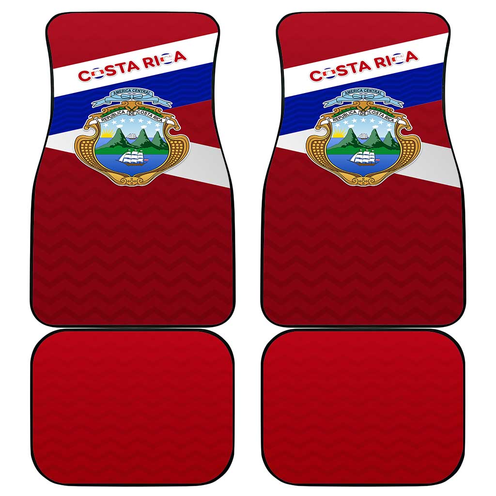 Costa Rica Flag Car Mats Red White Blue with National Coat of Arms and Shield Design - Wonder Print Shop