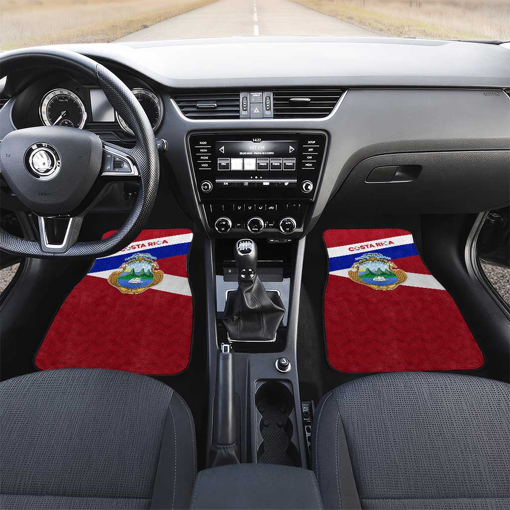 Costa Rica Flag Car Mats Red White Blue with National Coat of Arms and Shield Design - Wonder Print Shop