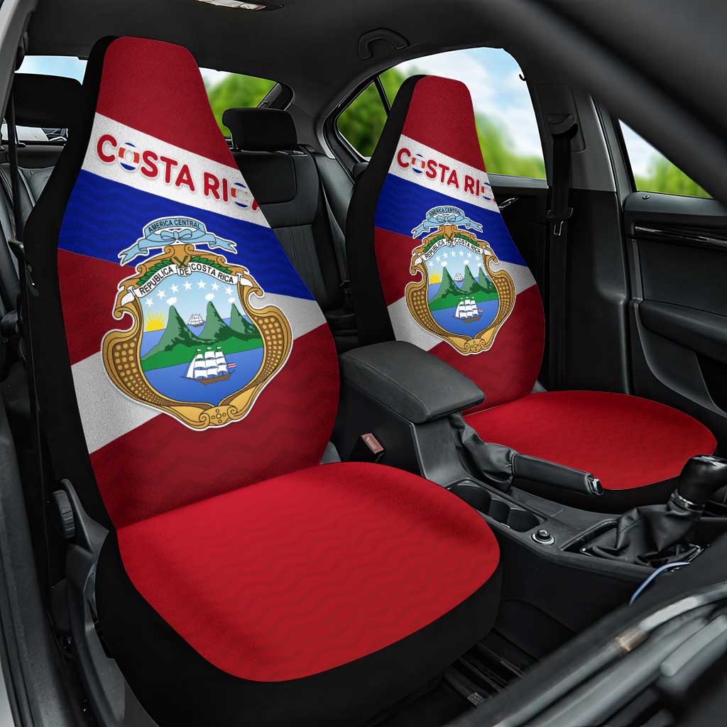Costa Rica Flag Car Seat Cover Red White Blue with National Coat of Arms and Shield Design - Wonder Print Shop