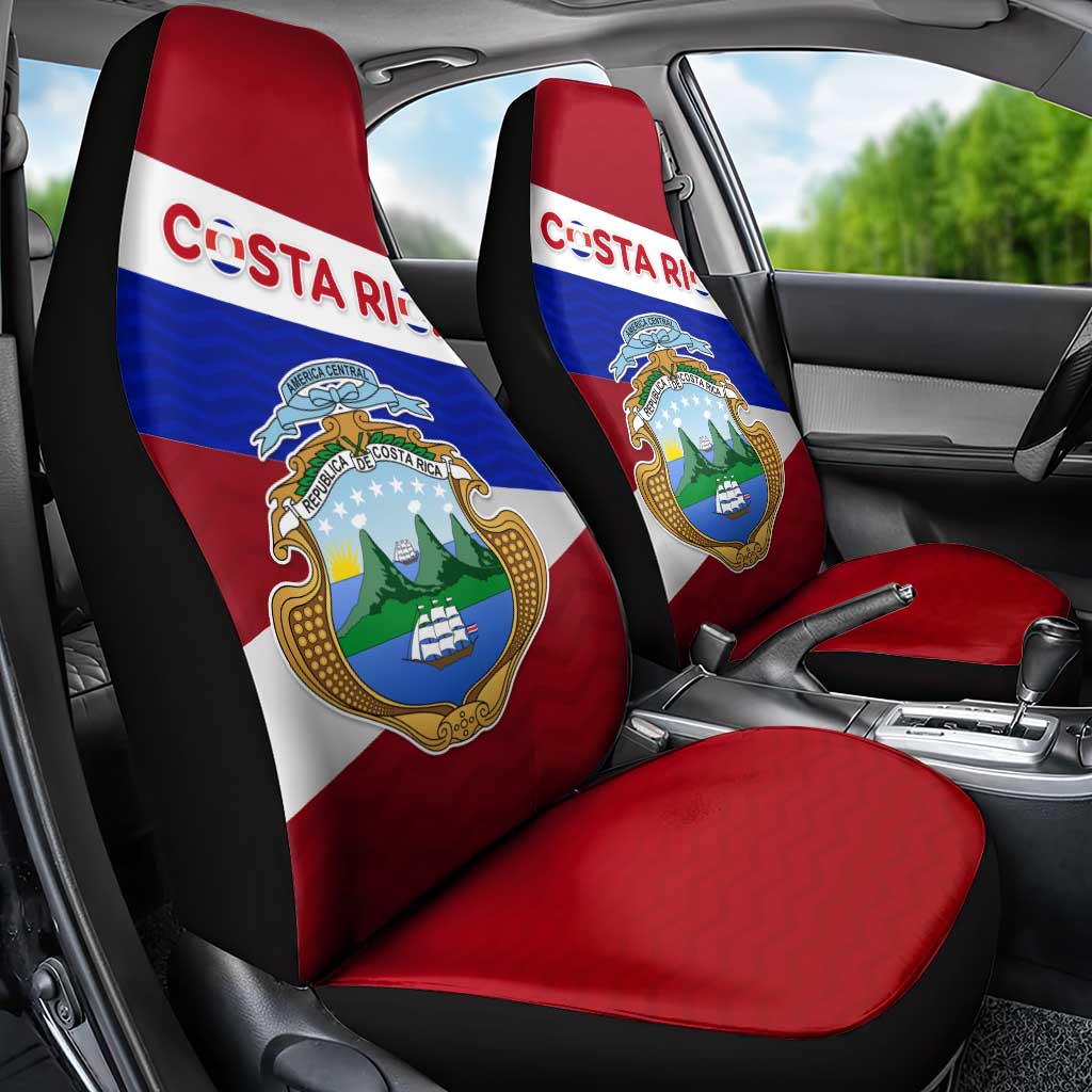 Costa Rica Flag Car Seat Cover Red White Blue with National Coat of Arms and Shield Design - Wonder Print Shop