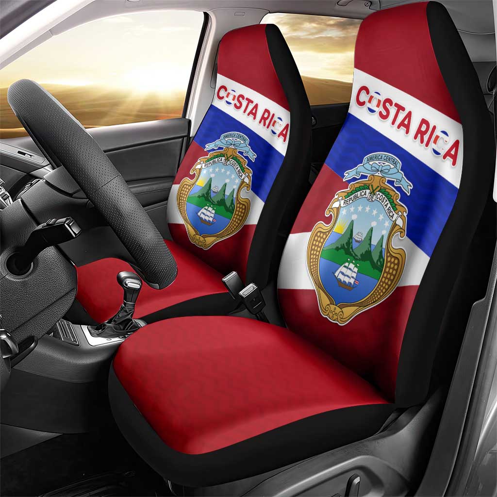 Costa Rica Flag Car Seat Cover Red White Blue with National Coat of Arms and Shield Design - Wonder Print Shop
