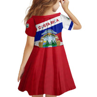 Costa Rica Flag Family Matching Long Sleeve Bodycon Dress and Hawaiian Shirt Red White Blue with National Coat of Arms and Shield Design - Wonder Print Shop