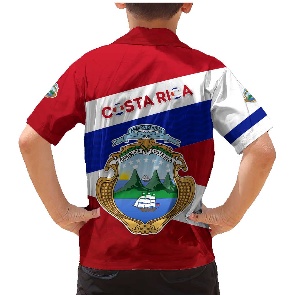 Costa Rica Flag Family Matching Mermaid Dress and Hawaiian Shirt Red White Blue with National Coat of Arms and Shield Design - Wonder Print Shop