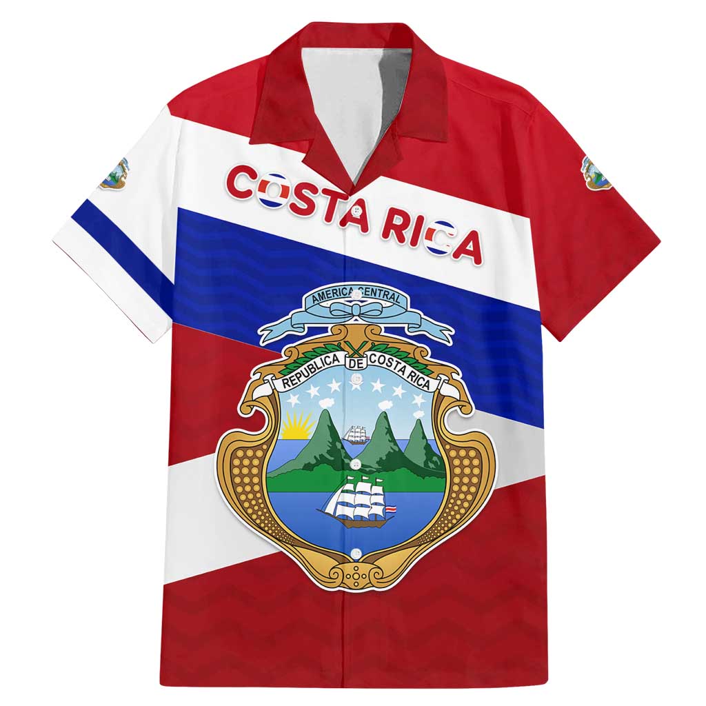 Costa Rica Flag Family Matching Mermaid Dress and Hawaiian Shirt Red White Blue with National Coat of Arms and Shield Design - Wonder Print Shop