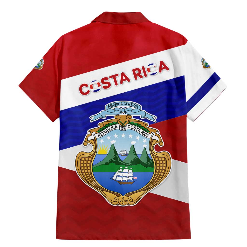 Costa Rica Flag Family Matching Mermaid Dress and Hawaiian Shirt Red White Blue with National Coat of Arms and Shield Design - Wonder Print Shop