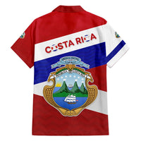 Costa Rica Flag Family Matching Off Shoulder Maxi Dress and Hawaiian Shirt Red White Blue with National Coat of Arms and Shield Design - Wonder Print Shop