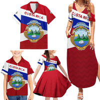 Costa Rica Flag Family Matching Summer Maxi Dress and Hawaiian Shirt Red White Blue with National Coat of Arms and Shield Design - Wonder Print Shop