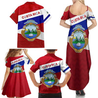 Costa Rica Flag Family Matching Summer Maxi Dress and Hawaiian Shirt Red White Blue with National Coat of Arms and Shield Design - Wonder Print Shop