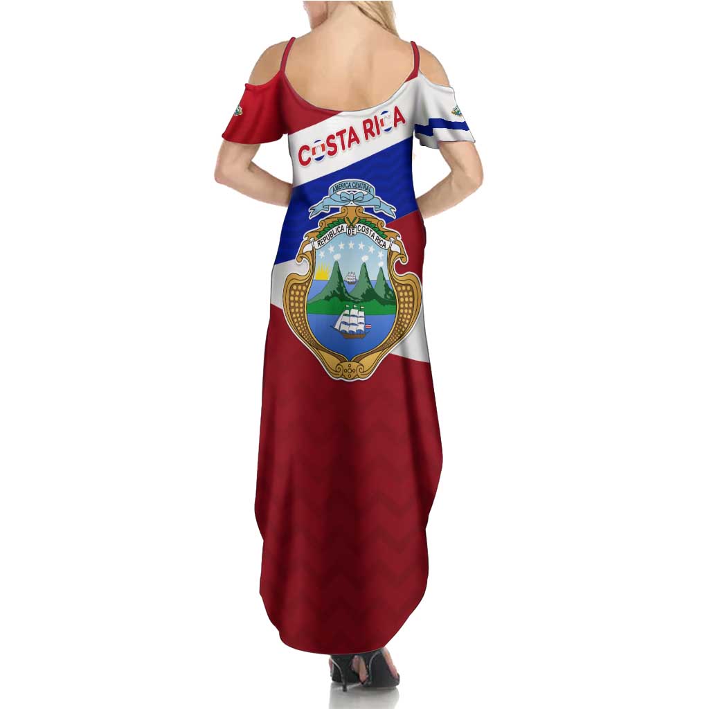 Costa Rica Flag Family Matching Summer Maxi Dress and Hawaiian Shirt Red White Blue with National Coat of Arms and Shield Design - Wonder Print Shop