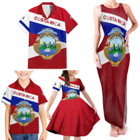 Costa Rica Flag Family Matching Tank Maxi Dress and Hawaiian Shirt Red White Blue with National Coat of Arms and Shield Design - Wonder Print Shop
