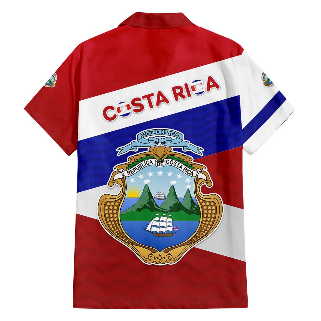 Costa Rica Flag Family Matching Tank Maxi Dress and Hawaiian Shirt Red White Blue with National Coat of Arms and Shield Design - Wonder Print Shop