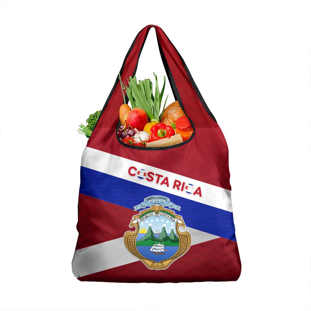Costa Rica Flag Grocery Bag Red White Blue with National Coat of Arms and Shield Design - Wonder Print Shop