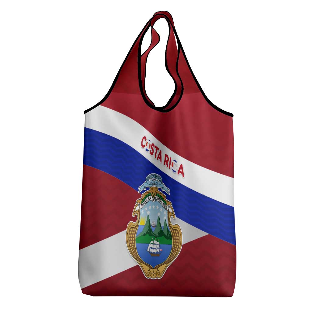 Costa Rica Flag Grocery Bag Red White Blue with National Coat of Arms and Shield Design - Wonder Print Shop