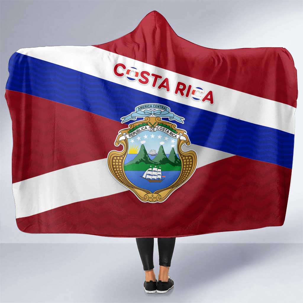Costa Rica Flag Hooded Blanket Red White Blue with National Coat of Arms and Shield Design - Wonder Print Shop