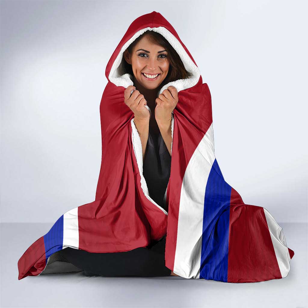 Costa Rica Flag Hooded Blanket Red White Blue with National Coat of Arms and Shield Design - Wonder Print Shop