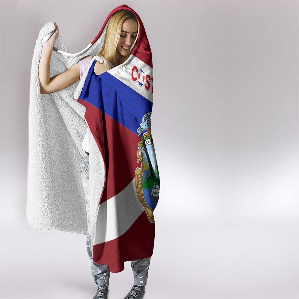 Costa Rica Flag Hooded Blanket Red White Blue with National Coat of Arms and Shield Design - Wonder Print Shop