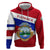 Costa Rica Flag Hoodie Red White Blue with National Coat of Arms and Shield Design - Wonder Print Shop
