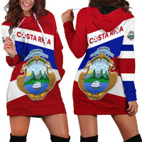 Costa Rica Flag Hoodie Dress Red White Blue with National Coat of Arms and Shield Design - Wonder Print Shop