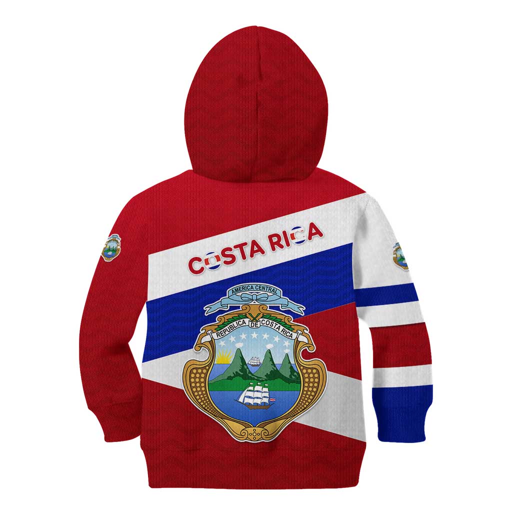 Costa Rica Flag Kid Hoodie Red White Blue with National Coat of Arms and Shield Design - Wonder Print Shop