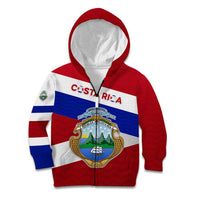 Costa Rica Flag Kid Hoodie Red White Blue with National Coat of Arms and Shield Design - Wonder Print Shop