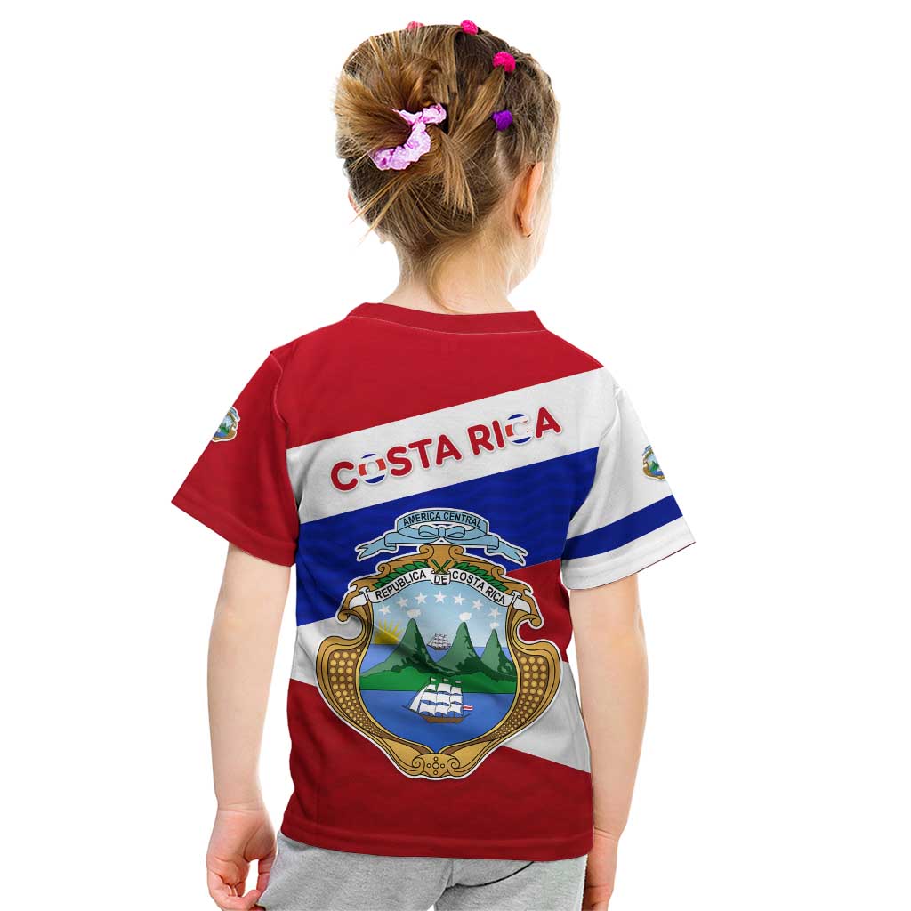 Costa Rica Flag Kid T Shirt Red White Blue with National Coat of Arms and Shield Design - Wonder Print Shop