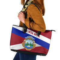 Costa Rica Flag Leather Tote Bag Red White Blue with National Coat of Arms and Shield Design - Wonder Print Shop