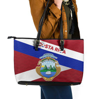 Costa Rica Flag Leather Tote Bag Red White Blue with National Coat of Arms and Shield Design - Wonder Print Shop