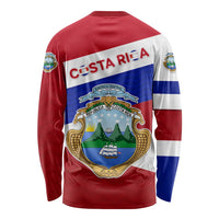 Costa Rica Flag Long Sleeve Shirt Red White Blue with National Coat of Arms and Shield Design - Wonder Print Shop