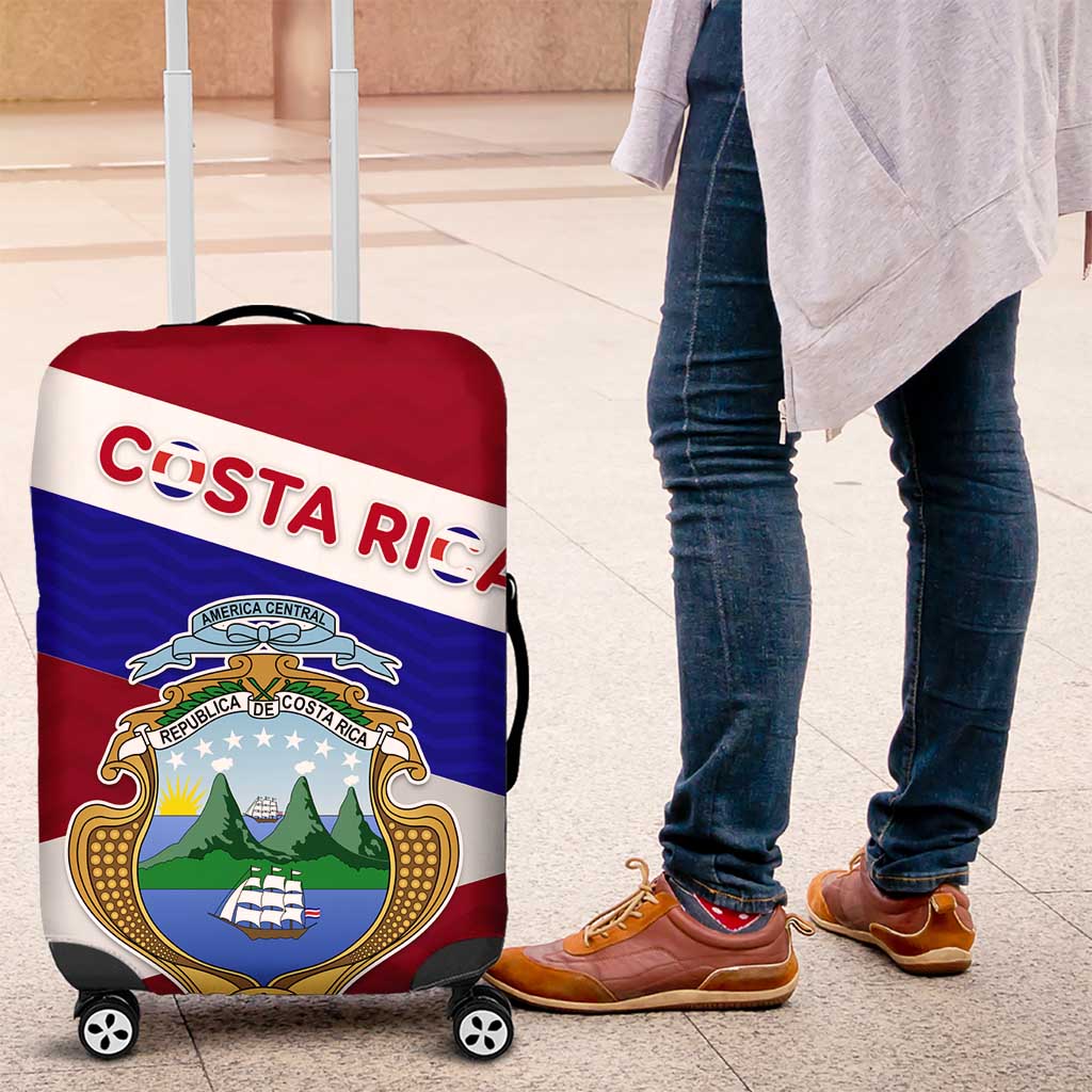 Costa Rica Flag Luggage Cover Red White Blue with National Coat of Arms and Shield Design - Wonder Print Shop