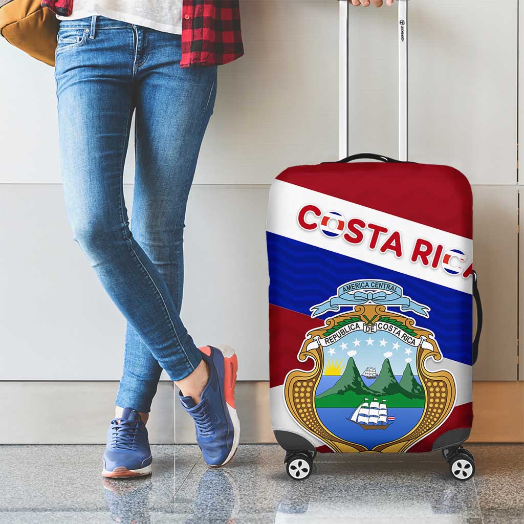 Costa Rica Flag Luggage Cover Red White Blue with National Coat of Arms and Shield Design - Wonder Print Shop