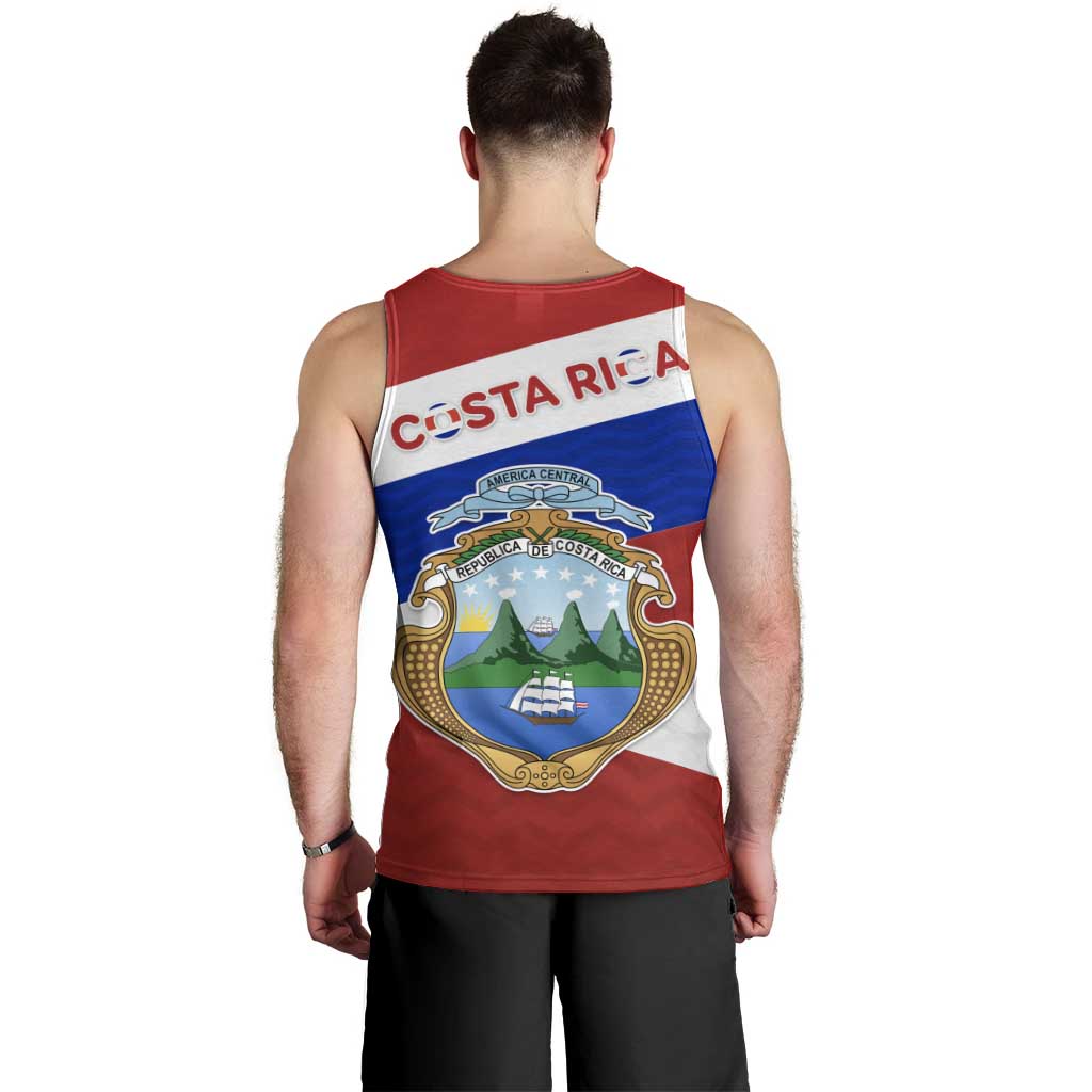 Costa Rica Flag Men Tank Top Red White Blue with National Coat of Arms and Shield Design - Wonder Print Shop