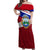 Costa Rica Flag Off Shoulder Maxi Dress Red White Blue with National Coat of Arms and Shield Design - Wonder Print Shop